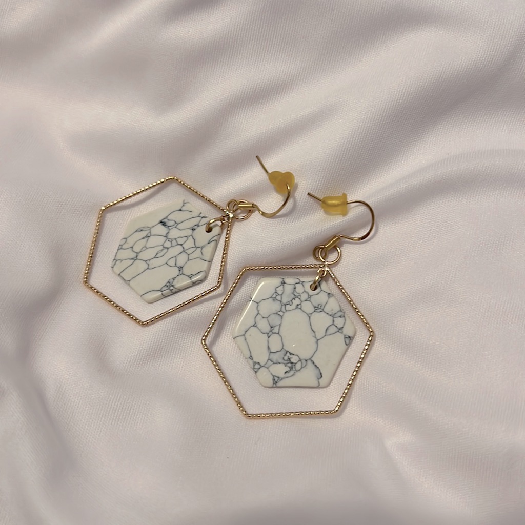New! Brand New, Never Worn, Gold And Navy Marbled Earrings